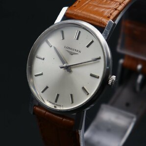 LONGINES ロンジン 手巻き シルバーカラー ラウンドケース 2針 スイス製 新品革ベルト アンティーク メンズ腕時計の画像1