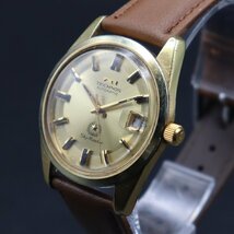 TECHNOS SkyMaster テクノス スカイマスター 自動巻き ゴールド文字盤 1960年代製造 デイト スイス製 アンティーク 新品革ベルト メンズ_画像1