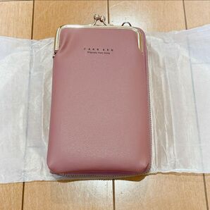 ショルダーバッグ　ケータイケース　手帳型バッグ　スマホポーチ　 レザー スマホポーチ お財布バッグ スマホショルダー 濃ピンク