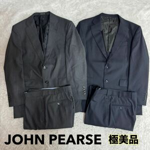 1円〜 【極美品】JOHN PEARSE ジョンピアース スーツ セットアップ 2点セット 未使用級 紳士服 AB4 ストライプ