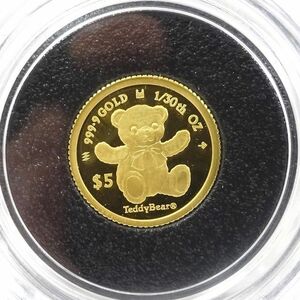  teddy bear gold coin coin 1/30 ounce $5 back surface Elizabeth woman .2023 COOK ISLANDS exclusive use box entering .. goods .