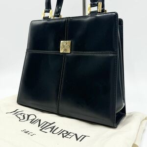 【超美品】 Yves Saint Laurent ハンドバッグ YSL カサンドラ ロゴプレート ゴールド金具 レザー イヴサンローラン ブラック 黒 保存袋付