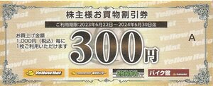 ☆イエローハット株主優待 お買物割引券 4500円分（300円×15枚）2024年6月30日まで 送料込☆