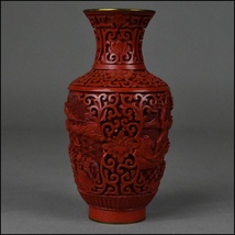 中国美術 唐物 堆朱 内七宝 山水風景図 花瓶 花入 古美術品_画像3