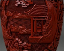 中国美術 唐物 堆朱 内七宝 山水風景図 花瓶 花入 古美術品_画像7