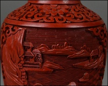 中国美術 唐物 堆朱 内七宝 山水風景図 花瓶 花入 古美術品_画像6