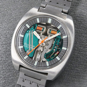 【1円〜／希少モデル／可動品】BULOVA ブローバ・アキュトロン 音叉時計 M9 1969年製 ブローバ純正ステンレスベルト シースルー メンズ時計