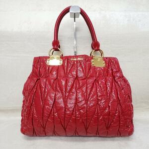 miumiu tote bag ma tera sepa tent leather Gold metal fittings red 