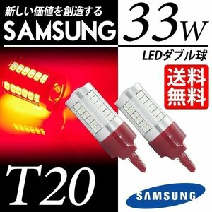 T20 LED ブレーキ テール ランプ 33W 赤 レッド ウェッジ球 ダブル LEDバルブ 視認性抜群 SAMSUNG 車 国内検査後出荷 ネコポス 送料無料