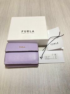 フルラ BABYLON バビロン 三つ折財布 レザー パープル×ベージュ 箱付き FURLA 三つ折り財布