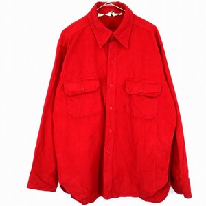 60~70年代 WOOLRICH ウールリッチ フランネル 長袖シャツ 無地 レッド (メンズ XL) O1676 中古 古着