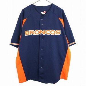 90年代 USA製 Majestic マジェスティック BRONCOS ベースボールシャツ 半袖 刺繍 ネイビー (メンズ XL) O1223 中古 古着