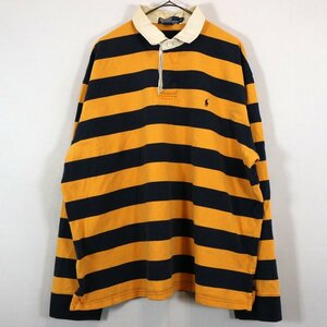 Polo by Ralph Lauren ポロバイラルフローレン ラガーシャツ ボーダー イエロー (メンズ XXL) O1846 中古 古着