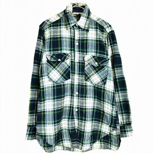 60〜70年代 WOOLRICH ウールリッチ ウール 長袖シャツ アメカジ フラップポケット マドラスチェック グリーン (メンズ M) O2108 中古 古着