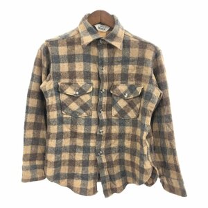 70年代 USA製 WOOLRICH ウールリッチ ウールシャツ トップス アメカジ ヴィンテージ チェック ブラウン (メンズ M) 中古 古着 P9754