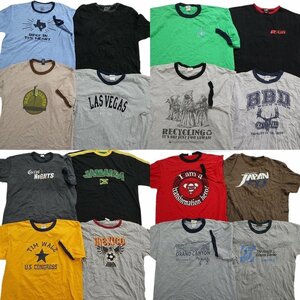 古着卸 まとめ売り リンガー 半袖Tシャツ 16枚セット (メンズ XL /2XL ) カラー系 英文字プリント カレッジ風 TS33 MR7737 1円スタート