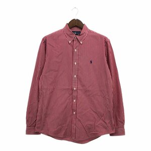 RALPH LAUREN ラルフローレン ストライプ柄 ボタンダウン 長袖シャツ トップス アメカジ レッド (メンズ L) 中古 古着 Q0024