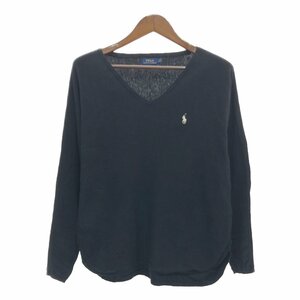 Polo by Ralph Lauren ポロ ラルフローレン ワンポイントロゴ Vネック セーター カジュアル 無地 ブラック (メンズ L) 中古 古着 Q0047