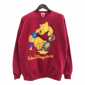 90年代 USA製 Disney ディズニー くまのプーさん Pooh スウェット トレーナー トップス キャラクター レッド (メンズ XL) 中古 古着 Q0116