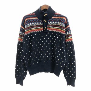 90年代 Polo by Ralph Lauren ラルフローレン コットン リネン カシミヤ ノルディック セーター ネイビー (メンズ L) 中古 古着 Q0311