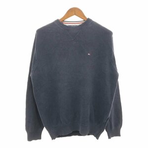 90年代 TOMMY HILFIGER トミーヒルフィガー コットン ニット セーター ネイビー (メンズ M) 中古 古着 Q0282