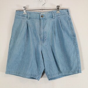 SALE/ ROUND TREE & YORKE ツータックデニムショートパンツ アメカジ アイスブルー (メンズ 32) N8111