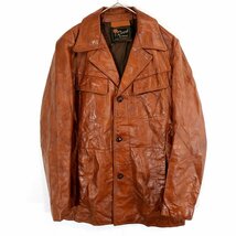 70年代 Reed Sportswear テーラード レザージャケット クルミボタン ライトブラウン (メンズ - L相当) 中古 古着 O0145_画像1