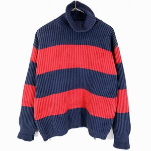 90年代 Polo by Ralph Lauren ポロバイラルフローレン タートルネックセーター ボーダー柄 ネイビー (メンズ M) O1187 中古 古着