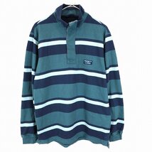 L.L.Bean エルエルビーン ハーフボタン ボーダー柄 長袖Ｔシャツ 大きいサイズ ワンポイントロゴ ブルー (メンズ S-R) O1093 中古 古着_画像1