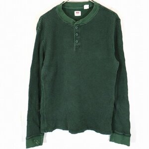 Levi's リーバイス サーマル ヘンリーネック 長袖Ｔシャツ アメカジ ボーダー グリーン (メンズ S) O1431 中古 古着