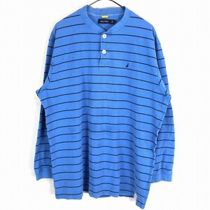 NAUTICA ノーティカ ヘンリーネック ボーダー 長袖Ｔシャツ アメカジ ブルー (メンズ XL) O1391 中古 古着