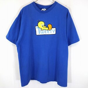 90年代 USA製 LOONEY TUNES ルーニーチューンズ トゥイ―ティー 半袖Ｔシャツ 紙タグ ブルー (レディース 14W/16W) O1637 中古 古着