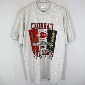 90年代 USA製 Velva Sheen MLB シンシナティ・レッズ 半袖Ｔシャツ シングルステッチ メジャーリーグ グレー (メンズ XL) O1673 中古 古着