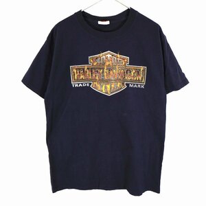 HARLEY DAVIDSON ハーレーダビッドソン ロゴプリント半袖Ｔシャツ アメカジ ネイビー (メンズ M) O1902 中古 古着