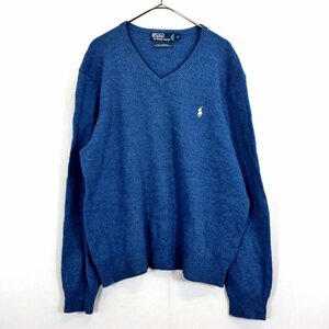 Polo by Ralph Lauren ポロバイラルフローレン ウール ニット セーター 防寒 Vネック ブルー (メンズ XL) O1754 中古 古着