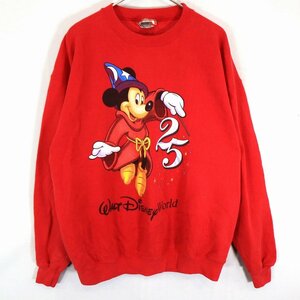 90年代 USA製 Disney ディズニー キャラクターイラスト クルーネック スウェット 防寒 レッド (メンズ L) O2148 中古 古着