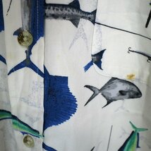 Columbia コロンビア 魚 ビスコース 半袖シャツ 大きいサイズ アウトドア 総柄 ホワイト (メンズ XL) O1959 中古 古着_画像5