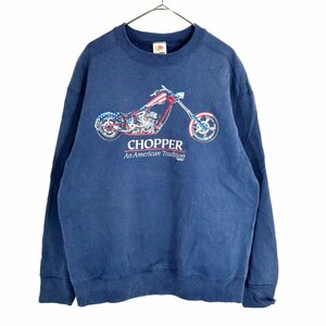 FRUIT OF THE LOOM フルーツオブザルーム CHOPPER スウェット バイク 丸首 ネイビー (メンズ L) O2100 中古 古着