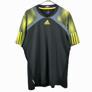 adidas アディダス ブランドロゴ 半袖Ｔシャツ ストレッチ素材 ブラック (メンズ L) O2131 中古 古着