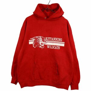 70~80年代 USA製 sportswear スポーツウェア カレッジプリント パーカー kittanning wildcats アメフト レッド (メンズ L) O2386 中古 古着