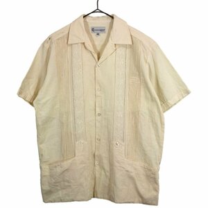 GUAYABERA リネン キューバ半袖シャツ 開襟 ホワイト (メンズ M) O2446 中古 古着