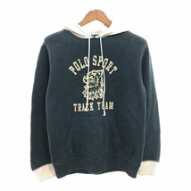 90年代 POLO SPORTS ポロスポーツ 3段プリント コットン ニット フーディー セーター グリーン (メンズ M) 中古 古着 Q0568_画像1