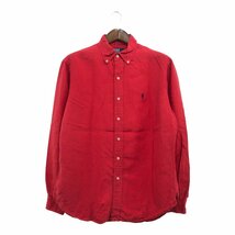 90年代 Polo by Ralph Lauren ポロ ラルフローレン ボタンダウン 長袖シャツ ワンポイントロゴ レッド (メンズ L) 中古 古着 Q0427_画像1