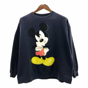 Disney ディズニー ミッキーマウス スウェット トレーナー キャラクター ネイビー (メンズ L/XL) 中古 古着 Q0547