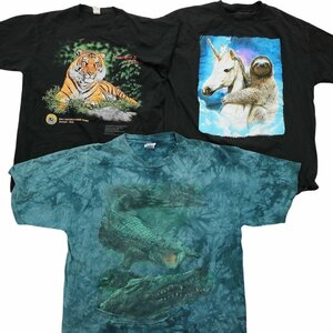 古着卸 まとめ売り アニマル 動物 半袖Tシャツ 15枚セット (メンズ L /XL /2XL ) 大判プリント カラー系 TS13 MR6718 1円スタート