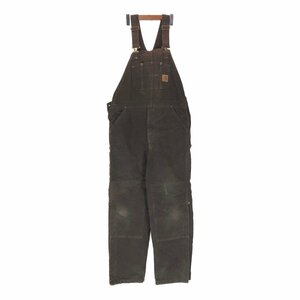 90年代 USA製 Carhartt カーハート ダック地 ダブルニー オーバーオール ワーク ブラウン (メンズ 38×34) P3573 1円スタート