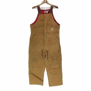 90年代 USA製 Carhartt カーハート ダブルニー ダック ワーク オーバーオール 大きいサイズ ブラウン (メンズ 42×30) P3632 1円スタート