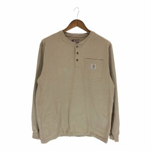 Carhartt カーハート ワンポイントロゴ ヘンリーネック 長袖Ｔシャツ ワーク ベージュ (メンズ M) P3414 1円スタート