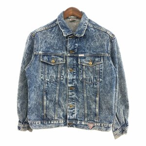 90年代 USA製 Guess ゲス GEORGES MARCIANO ケミカルウォッシュ デニムジャケット アメカジ ブルー (メンズ L) 中古 古着 Q0831