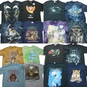 古着卸 まとめ売り アニマル 動物 半袖Tシャツ 16枚セット (メンズ L ) カラーMIX 丸首 MR9784